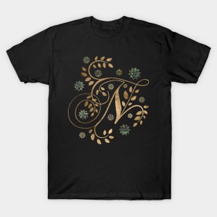 Luxury Golden Calligraphy Monogram with letter N T-Shirt